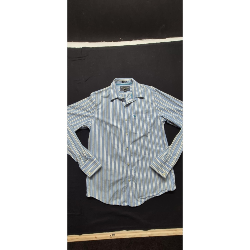 Abercrombie & Fitch Muscle‎ men's blue/white strip button down LS shirts sz. M - Picture 3 of 10